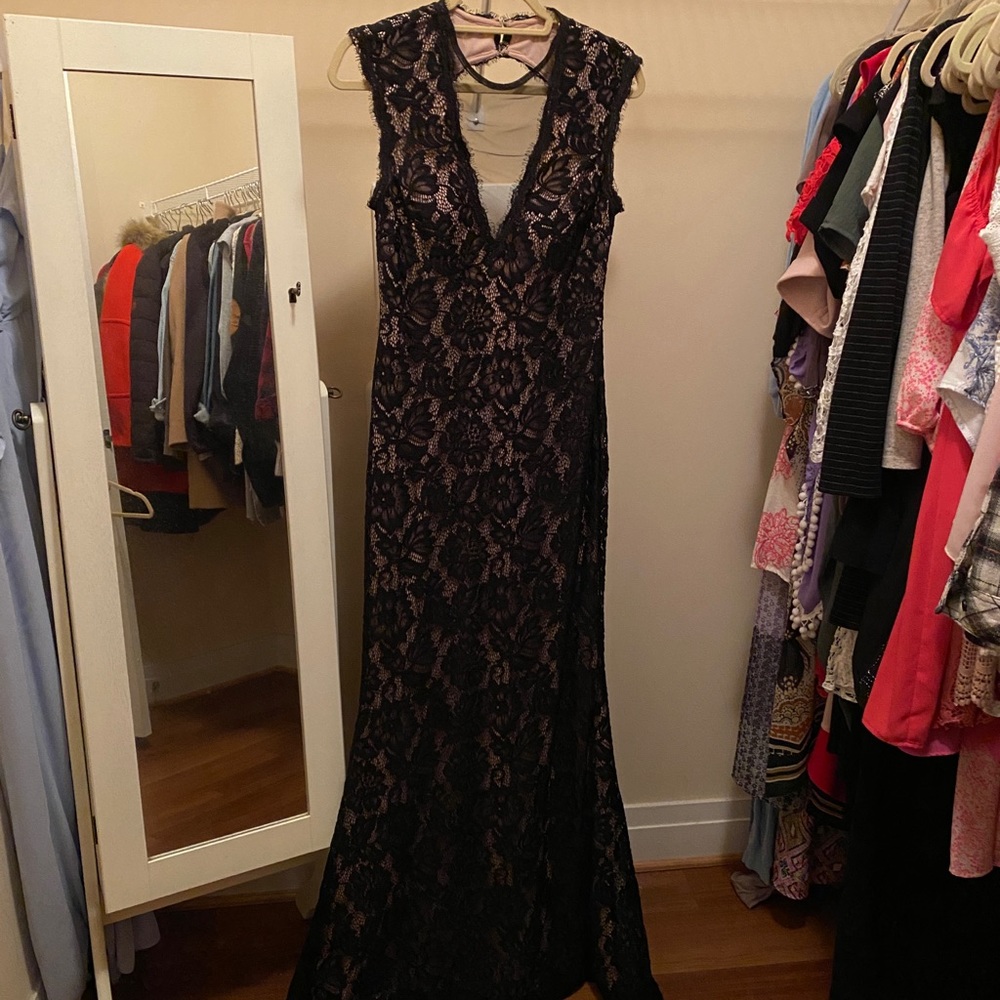 Black/nude lace floorlength gown